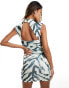 ASOS DESIGN mesh drape high neck mini dress with open back in abstract green animal print