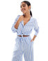 Mango stripe tie front jumpsuit in light blue