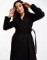 Forever New Petite formal wrap coat with tie belt in black