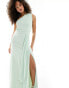 TFNC Bridesmaid chiffon one shoulder drape maxi dress in fresh mint