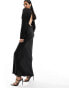 ASOS DESIGN satin long sleeve maxi dress with sheer panel detail in black