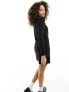 New Look collared long sleeve mini dress with pearl detail in black