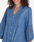 Petite Button Front Shirt with Embroidered Sleeves