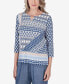 Petite Blue Bayou Women's Geometric Print Top