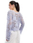 Object cropped bell sleeve crochet top in pale blue