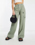 ASOS DESIGN high waisted straight leg cargo trouser in sage