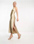 Miss Selfridge metallic satin lace back maxi dress in gold