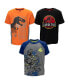 Toddler Boys Jurassic Park T-Rex Blue Dinosaur 3 Pack Pullover T-Shirts to