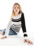 COLLUSION slash neck stripe jumper in black and white