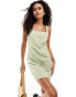 Daisy Street square neck mini button front dress in pistachio stripe