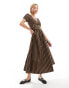 Glamorous v neck puff sleeve romantic maxi dress in chocolate black stripe