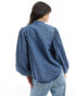 & Other Stories denim blouse with volume sleeves in mid washed blue