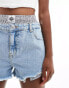 The Couture Club double layer boxer denim short in ight blue wash