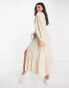 ASOS DESIGN cotton crochet pintuck maxi dress in vintage cream