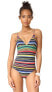 Stella McCartney 145084 Women's Stripe One-Piece Multicolor Swimsuit Sz S