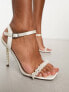 Glamorous mid heel sandals with pearls in white