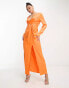 Something New X Klara Hellqvist satin twist front plunge maxi dress in sunset orange