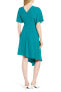 Lewit 154970 Women's Asymmetrical Slit Sleeve Crepe Dress Teal Fanfare Sz. 8