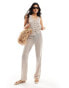 Object crochet lace tie waist beach trouser co-ord in cream