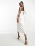 SNDYS x Molly King satin strappy midi dress in white