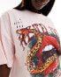 ASOS DESIGN Curve boyfriend fit t-shirt with glitter snake and lips graphic in pink