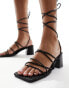 Public Desire Idris mid heeled sandal with ankle ties in black