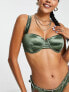 ASOS DESIGN Fuller Bust gleam underwired bikini top in khaki