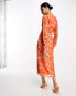 Pretty Lavish long sleeve tie midaxi dress in orange zebra