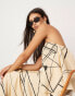 ASOS EDITION strappy square neck maxi dress with pockets and dramatic drape detail in mono abstract print