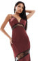 Kaiia lace insert satin cami maxi dress in burgundy