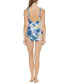 Dkny Women Ruffle Plunge Tummy-Control One-Piece Swimsuit Blue Size 10