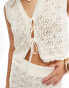 ASOS DESIGN crochet knitted tie front waistcoat co-ord in cream