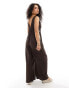 ASOS DESIGN drawstring detail wide leg jumpsuit in brown