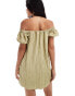 New Look bardot crinkle mini dress in khaki