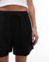 Topshop plain linen drawstring short in black