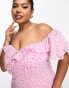 ASOS DESIGN Curve bardot milkmaid maxi dress in pink spot print