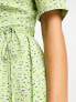 Glamorous short sleeve wrap mini tea dress in green ditsy