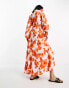 Selected Femme maxi shirt dress in bold orange floral