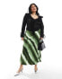 4th & Reckless Plus exclusive satin ombre stripe maxi skirt in green