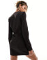 Kaiia tailored square neck long sleeve button down dress in black