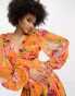 ASOS DESIGN Tall button through pintuck maxi dress with lace inserts in orange floral print