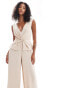 ASOS DESIGN v neck wrap waistcoat jumpsuit in oatmeal