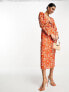 Pretty Lavish long sleeve tie midaxi dress in orange zebra