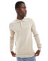 Brave Soul long sleeve knitted polo in stone