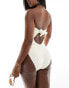 Miss Selfridge crinkle bandeau open back swimsuit in cream