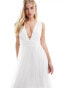 Vila Bridal tulle plunge maxi dress with tiered skirt in white