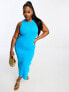 ASOS DESIGN Curve knitted racer midi dress in bright blue