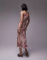 Topshop square neck tie shoulder cami slip midi dress in pink blurred check