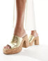 South Beach cork heeled mules in gold