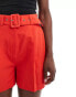 ASOS DESIGN tailored belted short with linen in red